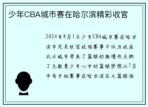 少年CBA城市赛在哈尔滨精彩收官